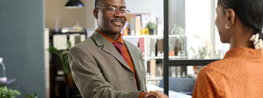 Baby boomer at a job interview in a nice suit