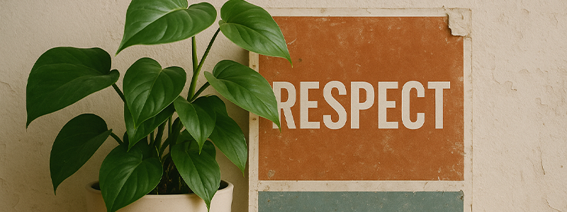 A Values poster hidden behind a pot plant