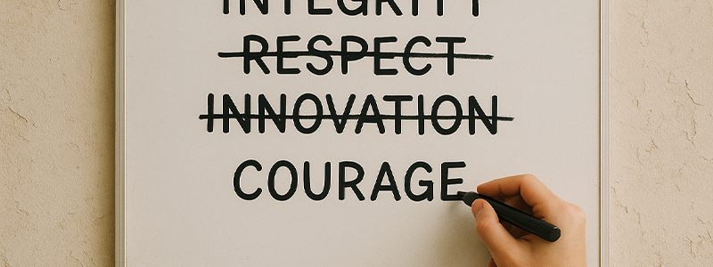 A whiteboard and hand writing down value ideas