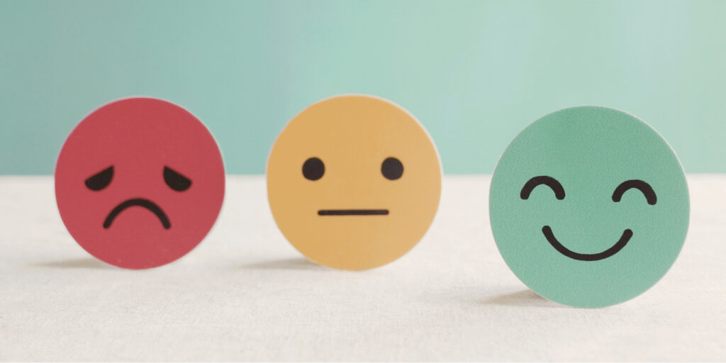Sad, Normal and happy faces to describe feelings