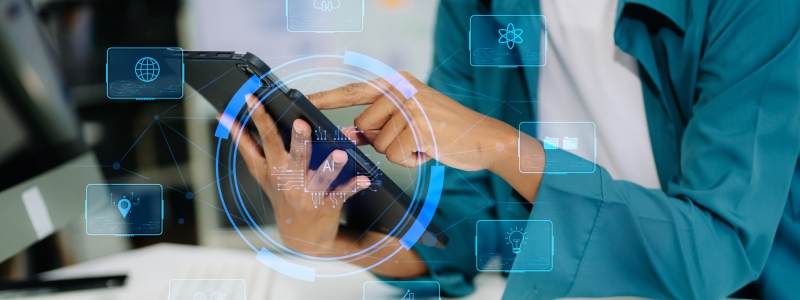 Person using an iPad with AI-powered recruitment tools